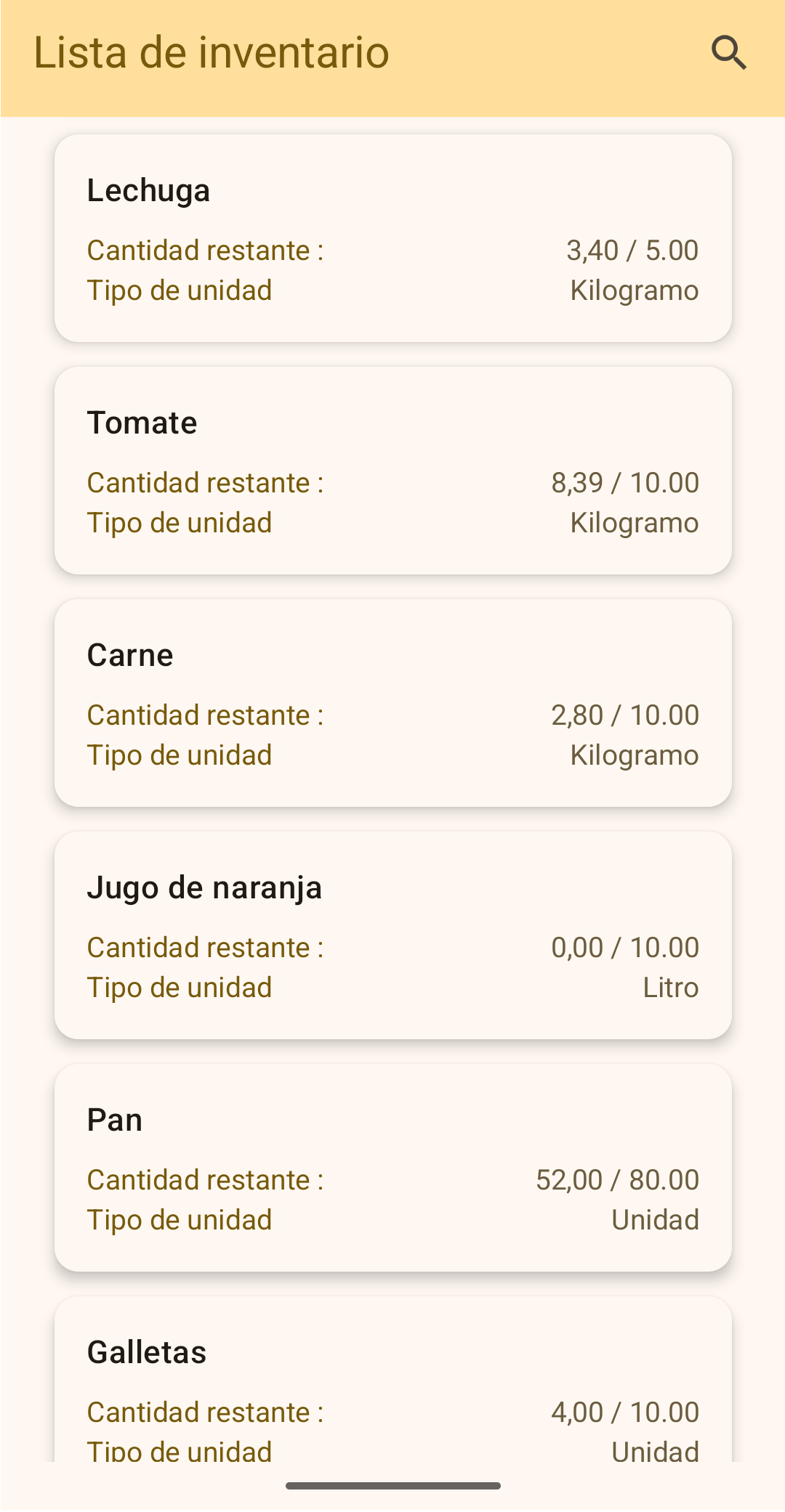 Estructura y lista de inventario multidimensional en Finzaly